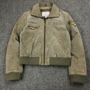 Wilsons Leather Maxima Y2K Suede Flight Bomber Jacket Medium Aviator Patches
